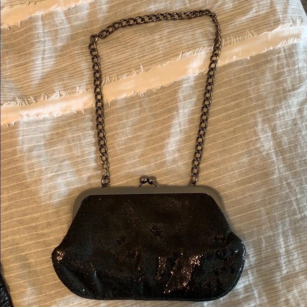 Metallic Black clutch with strap